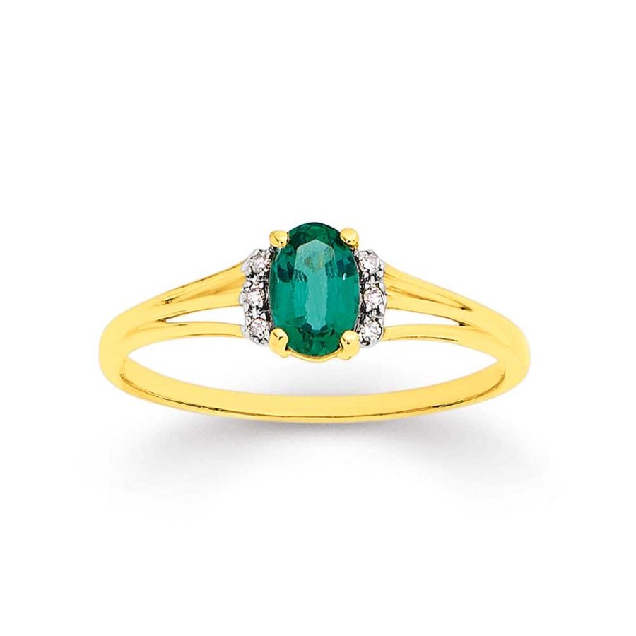 Rings Pascoes | 9Ct Gold Created Emerald & Diamond Ring