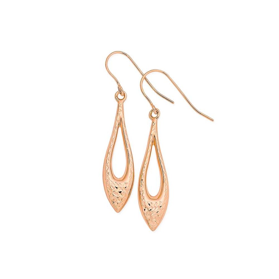 Earrings Pascoes | 9Ct Rose Gold Diamond-Cut Marquise Drop Earrings