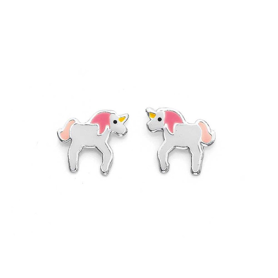 Earrings Pascoes | Sterling Silver White And Pink Unicorn Earrings