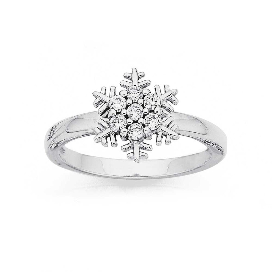 Rings Pascoes | Sterling Silver Cubic Zirconia Snowflake Ring Size T