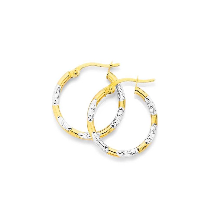 Earrings Pascoes | 9Ct Gold Two Tone 2X15Mm Striped Hoop Earrings