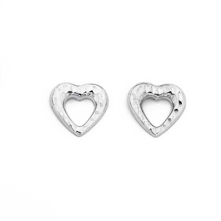 Earrings Pascoes | 9Ct White Gold Heart Studs