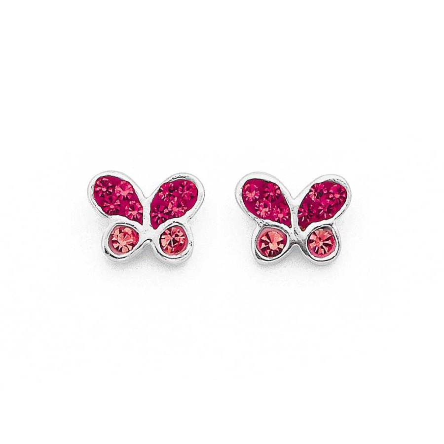 Earrings Pascoes | Sterling Silver Pink Crystal Butterfly Earrings