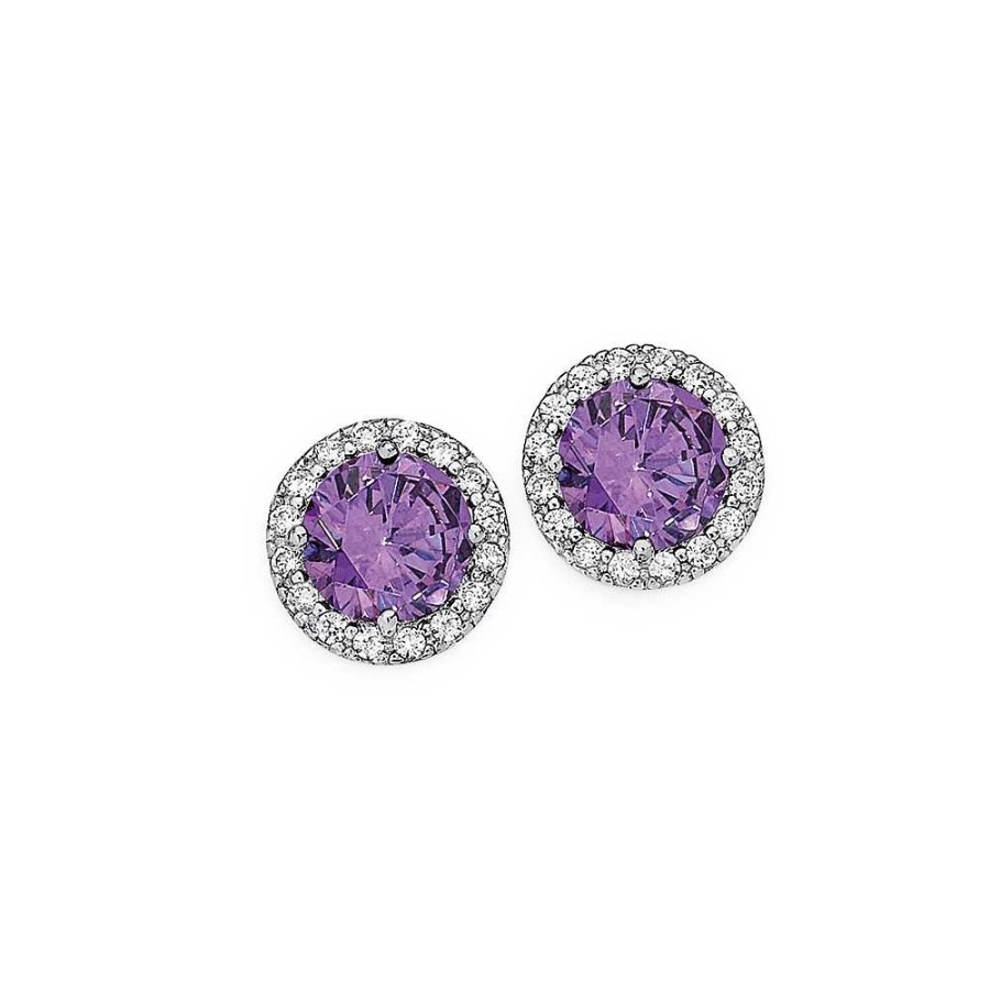 Earrings Pascoes | Sterling Silver Violet Cubic Zirconia Cluster Earrings