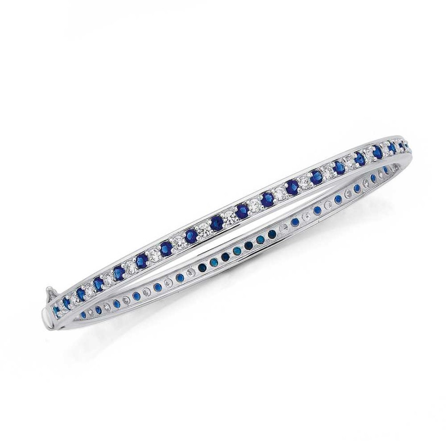 Bangles Pascoes | Sterling Silver Dark Blue & White Cubic Zirconia Oval Bangle