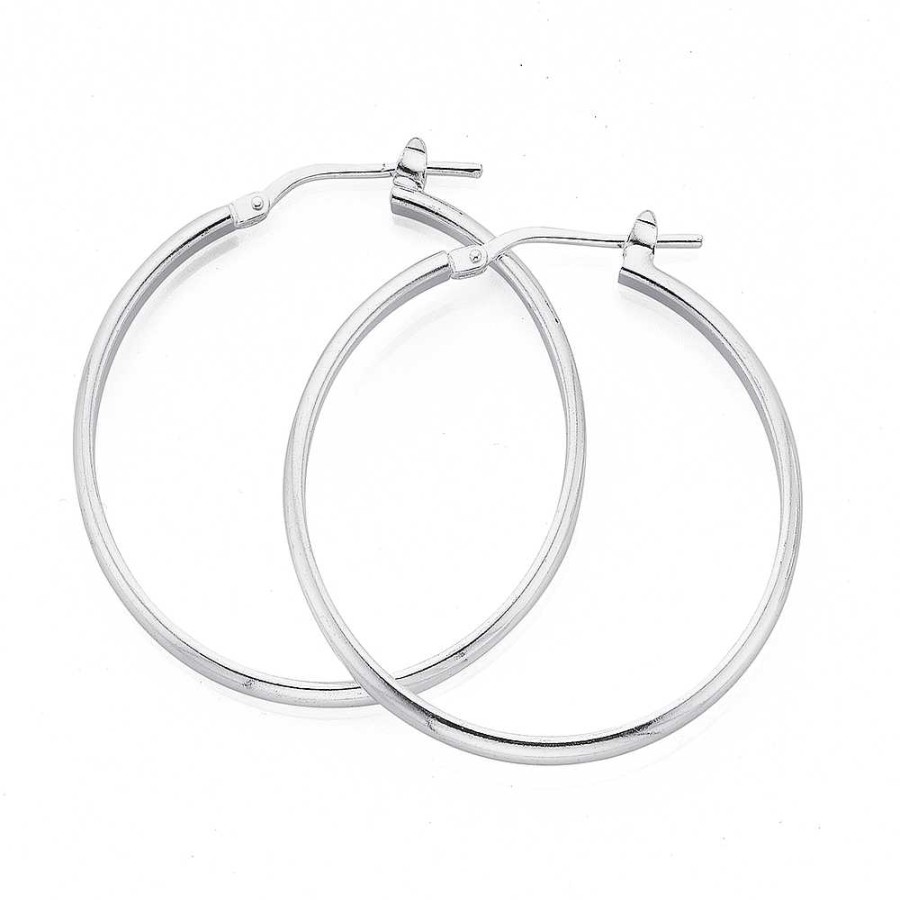 Earrings Pascoes | Sterling Silver 30Mm X 3Mm Half Round Hoop Earrings