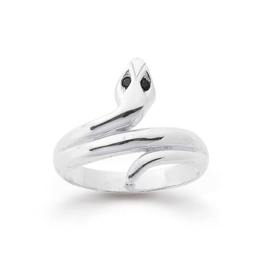 Rings Pascoes | Sterling Silver Black Cubic Zirconia Snake Ring