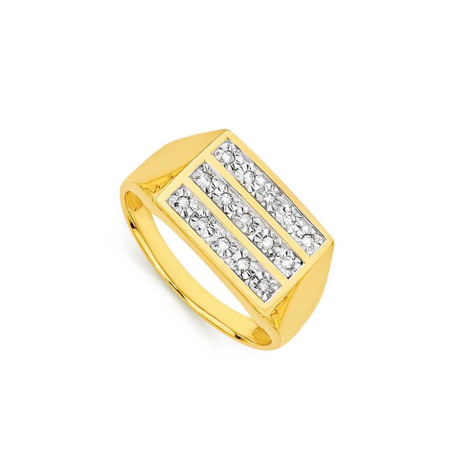 Rings Pascoes | 9Ct 3 Row Diamond Set Gents Ring