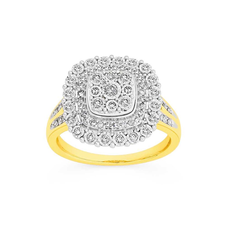 Rings Pascoes | 9Ct Gold Diamond Cushion Ring