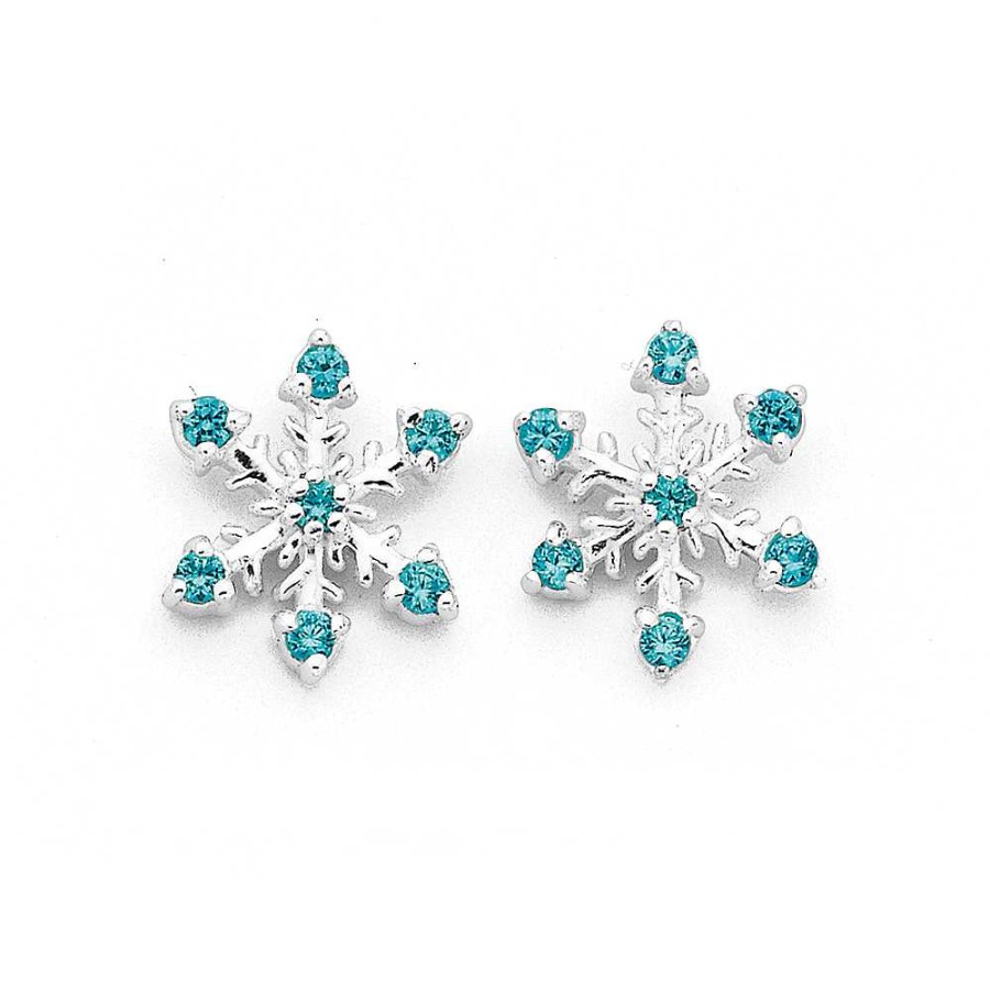 Earrings Pascoes | Sterling Silver Blue Cubic Zirconia Snowflake Studs