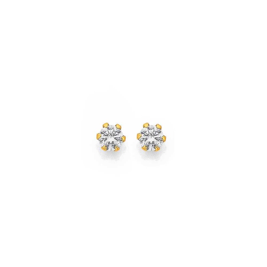 Earrings Pascoes | 9Ct Gold, 4Mm Cubic Zirconia Earrings