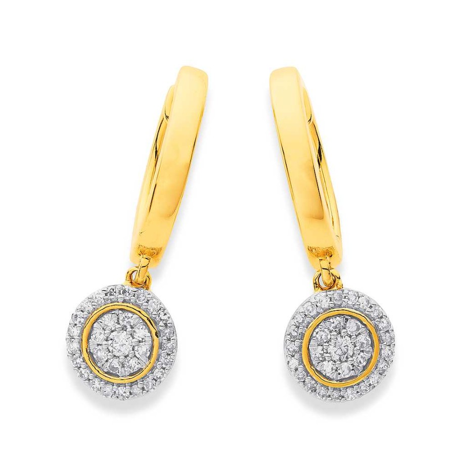 Earrings Pascoes | 9Ct Gold Diamond Drop Huggie Earrings