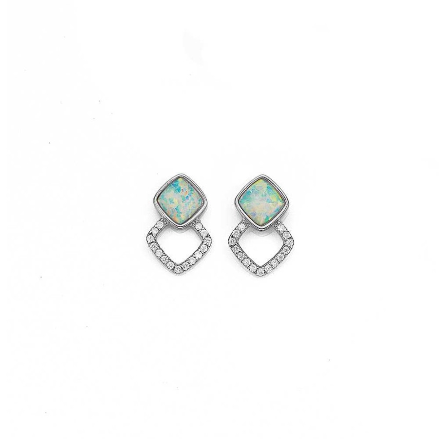 Earrings Pascoes | Sterling Silver Cubic Zirconia & Created Opal Studs