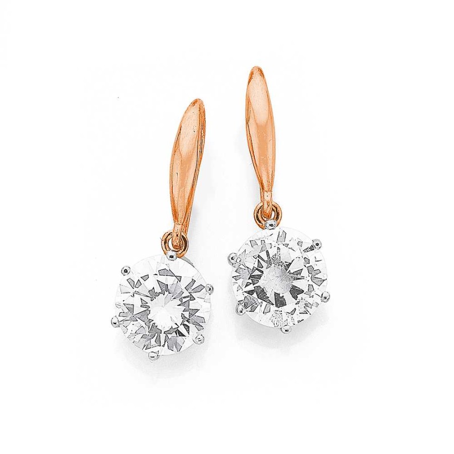 Earrings Pascoes | 9Ct Rose Gold 8Mm Cubic Zirconia Hook Earrings