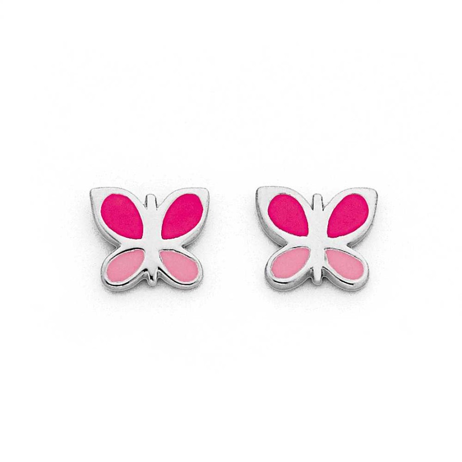 Earrings Pascoes | Sterling Silver Pink Butterfly Enamel Earrings