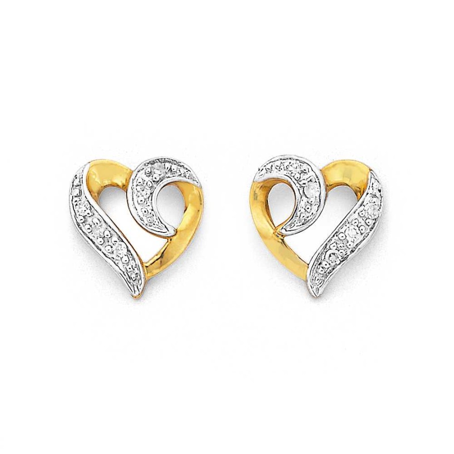 Earrings Pascoes | 9Ct, Diamond Heart Studs