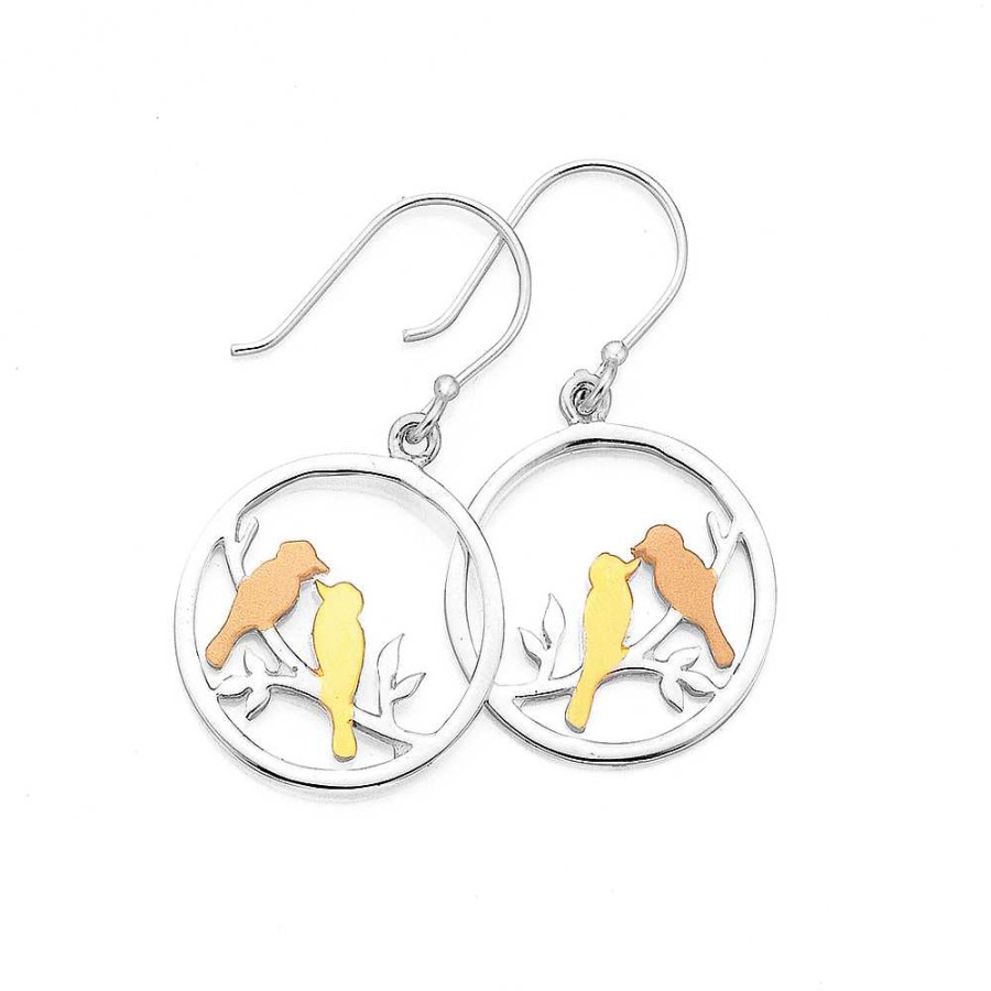 Earrings Pascoes | Sterling Silver Tri Tone Lovebirds Earrings