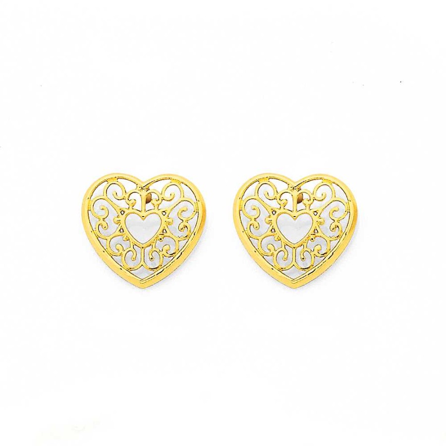 Earrings Pascoes | 9Ct, Filigree Open Heart Stud Earrings