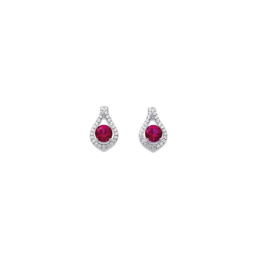 Earrings Pascoes | Sterling Silver Created Ruby & Cubic Zirconia Studs