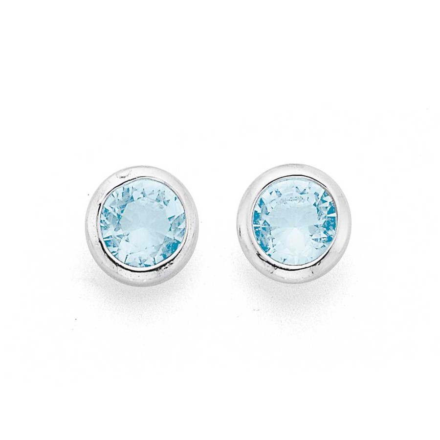 Earrings Pascoes | Sterling Silver 4Mm Light Blue Cubic Zirconia Studs