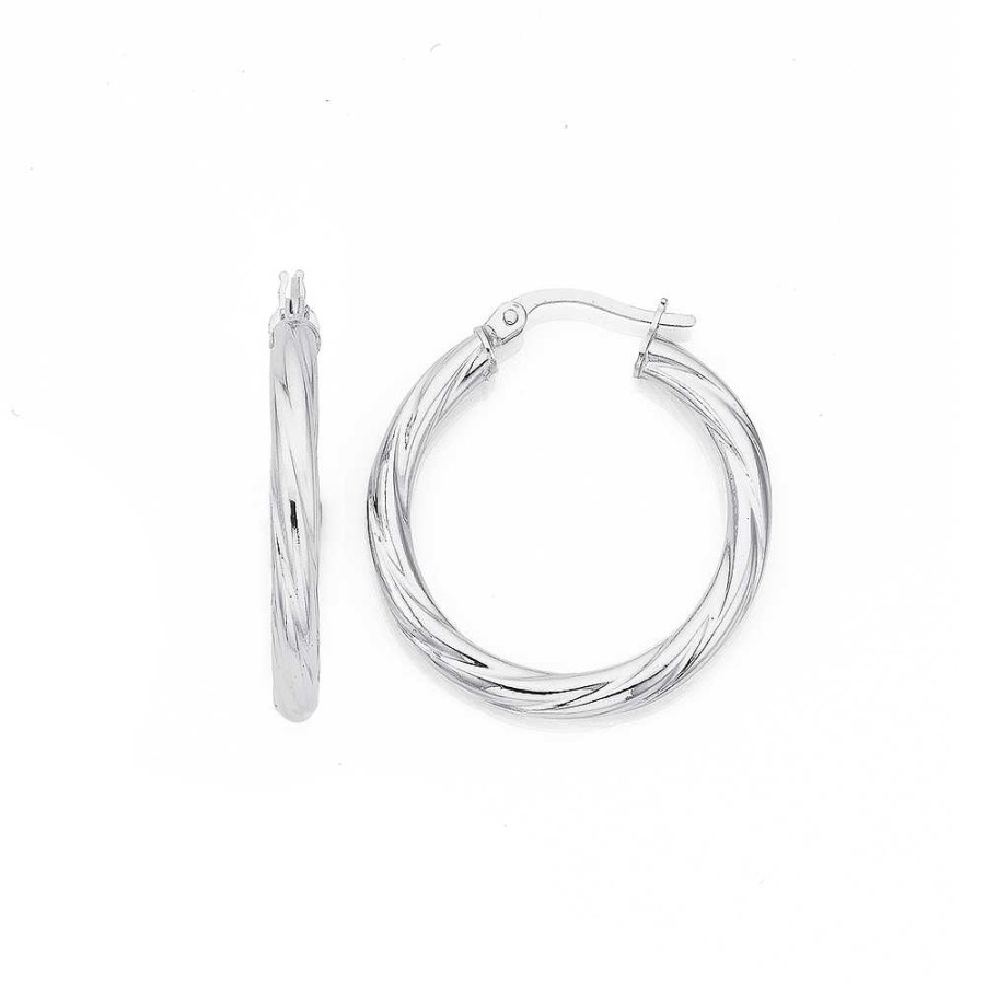 Earrings Pascoes | 9Ct White Gold 26Mm Twist Hoops