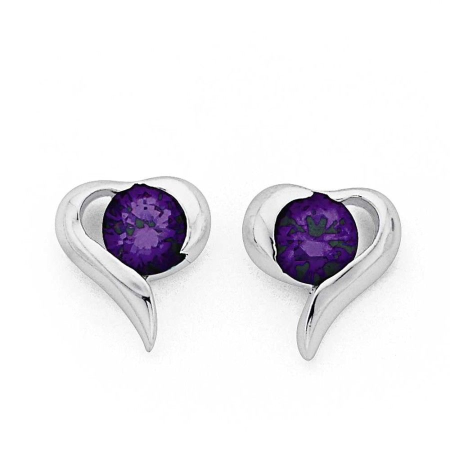 Earrings Pascoes | Sterling Silver Cubic Zirconia Heart Studs