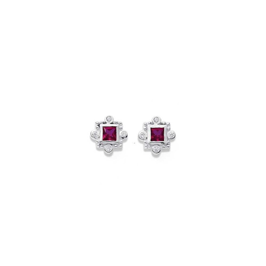 Earrings Pascoes | Sterling Silver Red Cubic Zirconia Studs