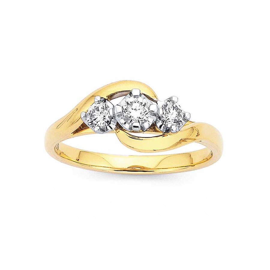 Rings Pascoes | 18Ct 3 Stone Crossover Diamond Ring Tdw=.34Ct