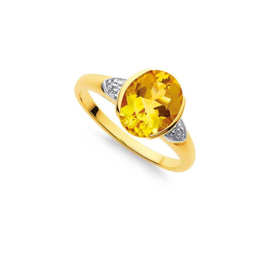 Rings Pascoes | 9Ct Oval Citrine And Diamond Ring