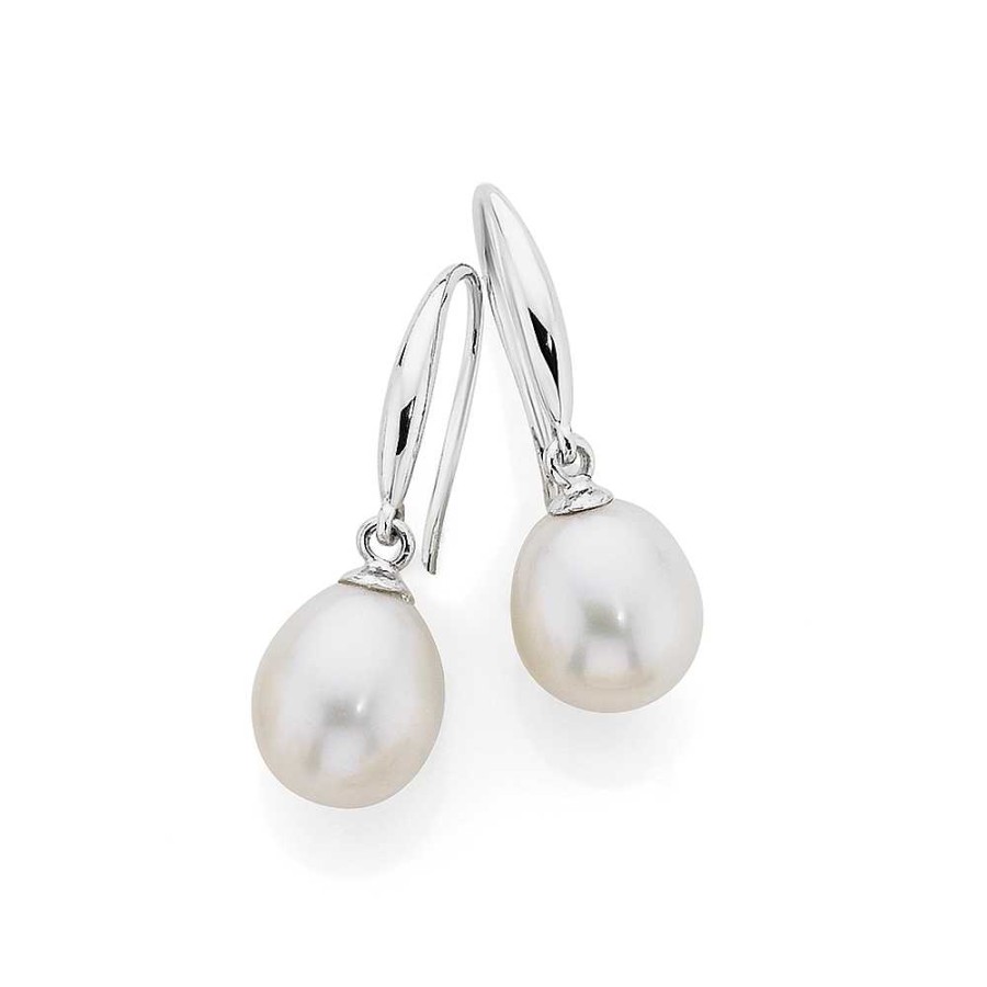 Earrings Pascoes | 9Ct White Gold Cultured Fresh Water Pearl Hook Earrings