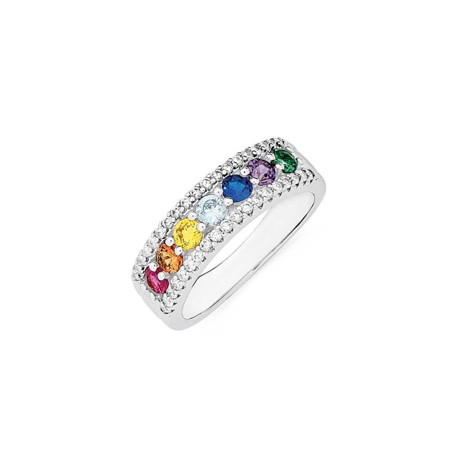 Rings Pascoes | Sterling Silver Multi-Colour Cz Ring Size R