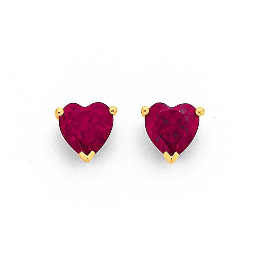 Earrings Pascoes | 9Ct Created Ruby Heart Stud Earrings