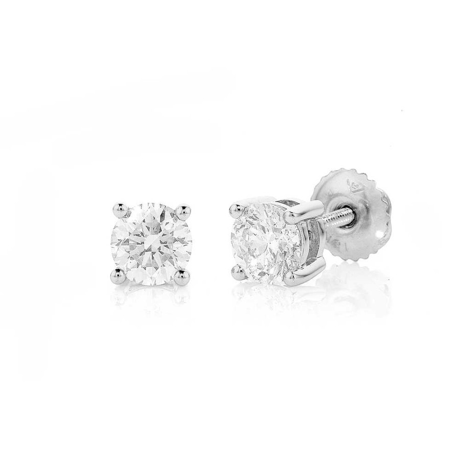 Earrings Pascoes | 18Ct White Gold Screwback Studs Tdw=1.00Ct