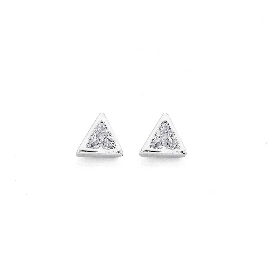 Earrings Pascoes | Sterling Silver Cubic Zirconia Triangle Stud Earrings