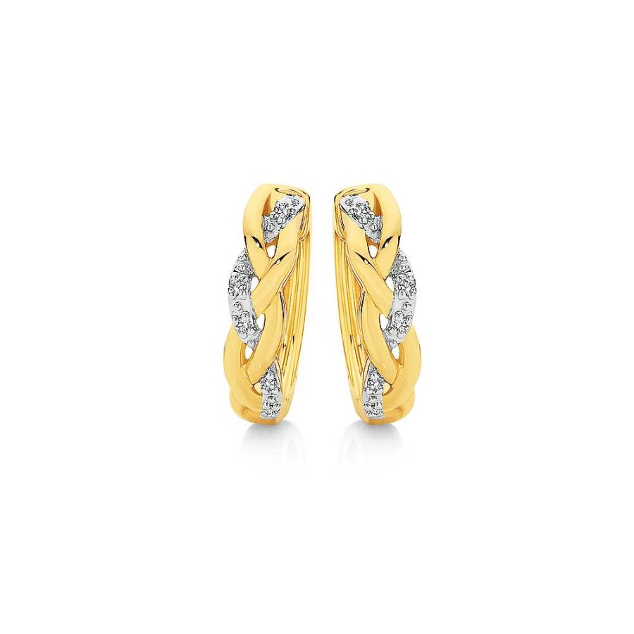 Earrings Pascoes | 9Ct, Diamond Braid Huggie Earrings