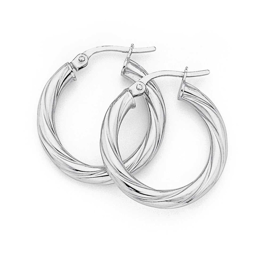 Earrings Pascoes | 9Ct 21Mm White Gold Twist Hoops