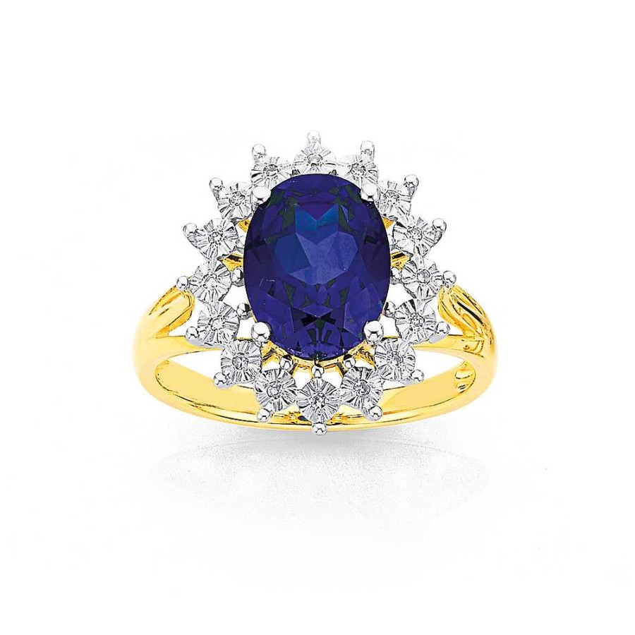 Rings Pascoes | 9Ct, Created Blue Sapphire And Diamond Ring