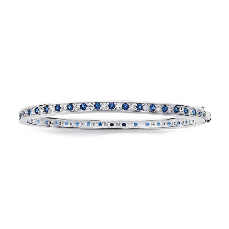 Bangles Pascoes | Sterling Silver Dark Blue & White Cubic Zirconia Oval Bangle