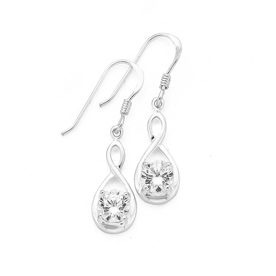 Earrings Pascoes | Sterling Silver Cubic Zirconia Infinity Loop Hook Drop Earrings