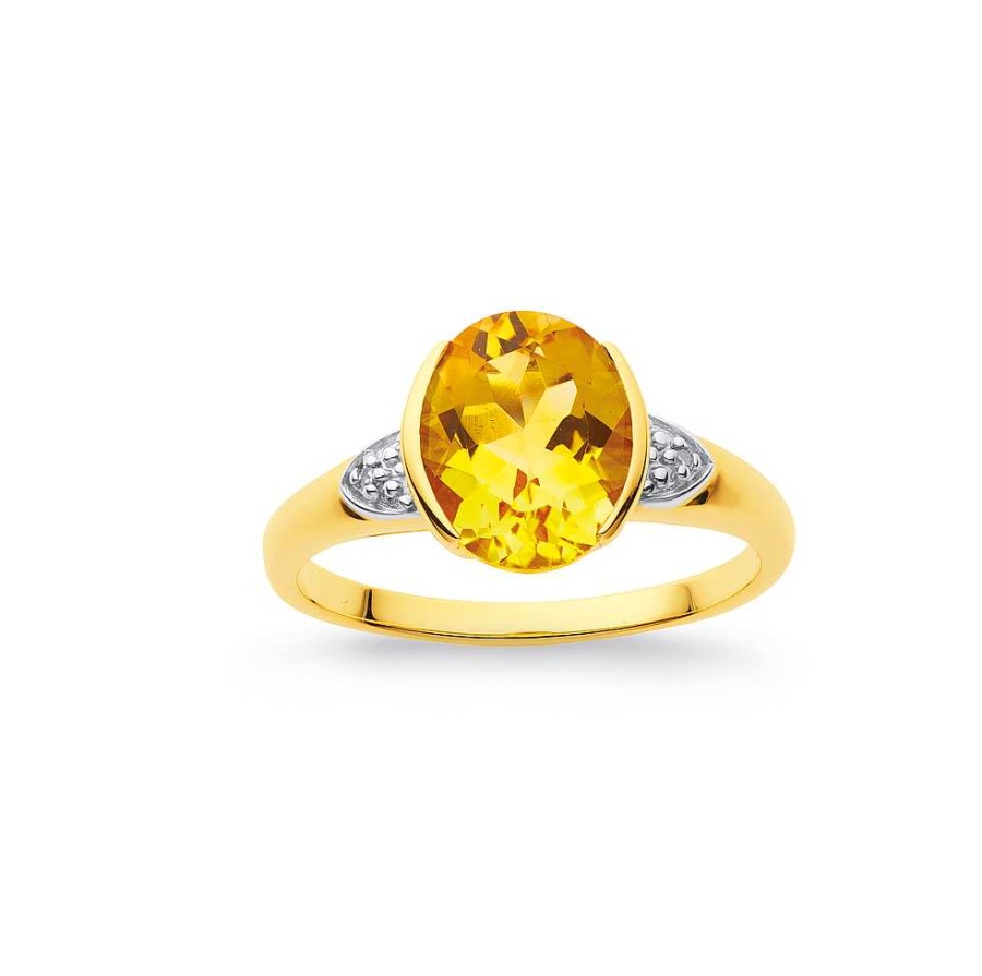 Rings Pascoes | 9Ct Oval Citrine And Diamond Ring