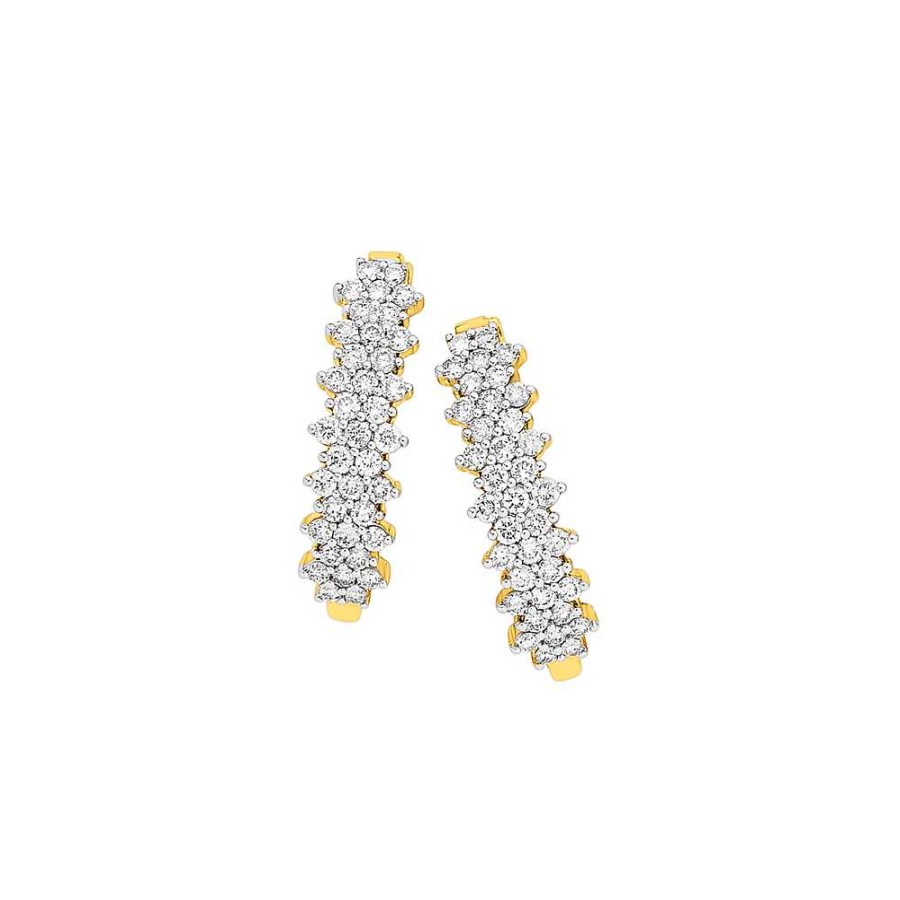 Earrings Pascoes | 9Ct Gold Diamond Multi Cluster Hoop Earrings