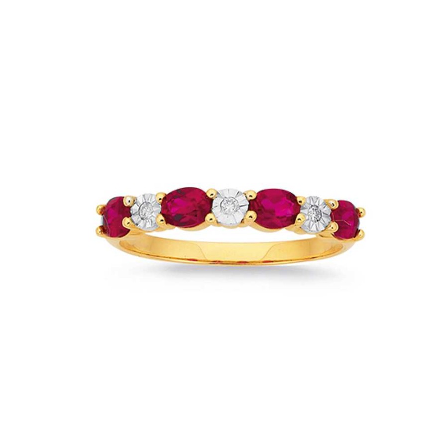 Rings Pascoes | 9Ct Gold Created Ruby & Diamond Ring