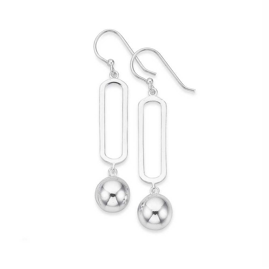 Earrings Pascoes | Sterling Silver Ball On Long Link Hook Earrings