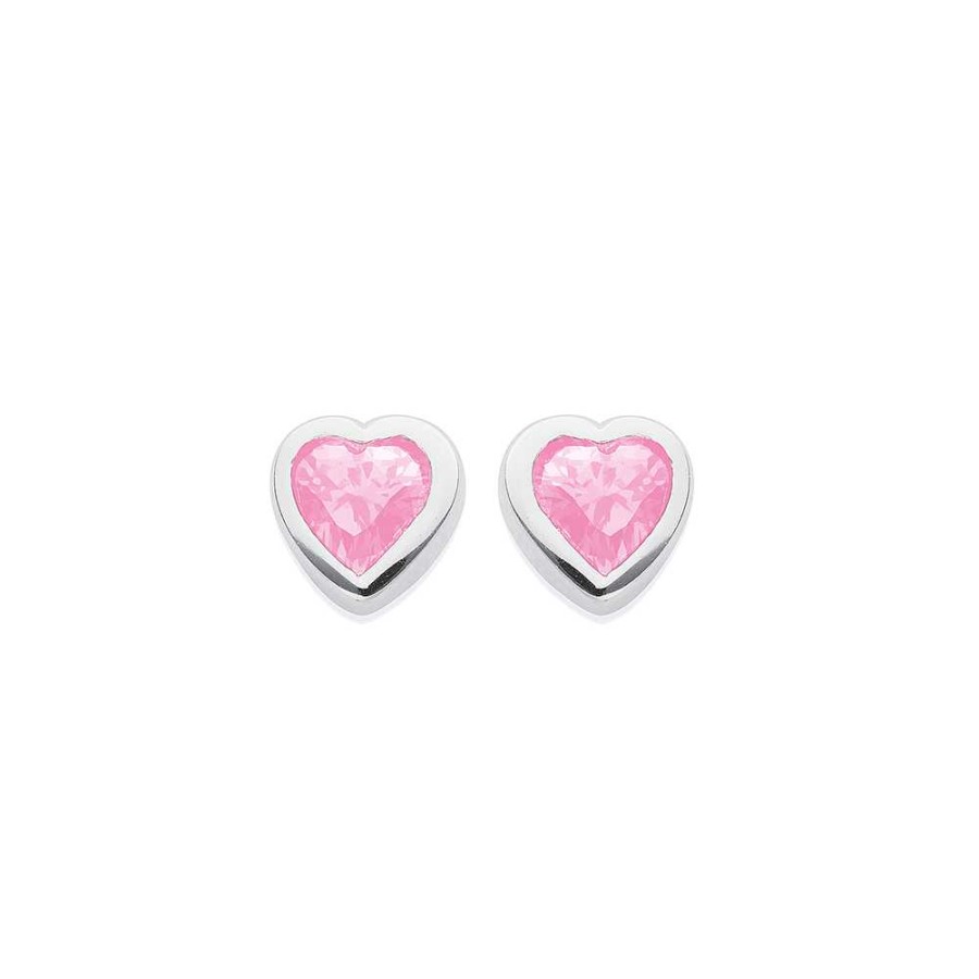 Earrings Pascoes | Pink Cubic Zirconia Heart Stud Earrings In Sterling Silver