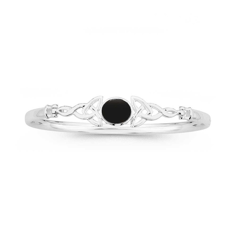 Bangles Pascoes | Sterling Silver Black Onyx Celtic Bangle