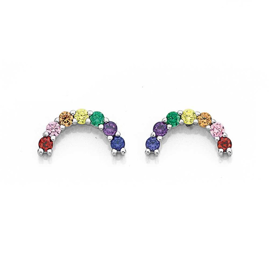 Earrings Pascoes | Sterling Silver Cubic Zirconia Rainbow Earrings