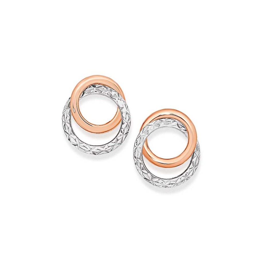 Earrings Pascoes | 9Ct Two Tone Double Circle Stud Earrings