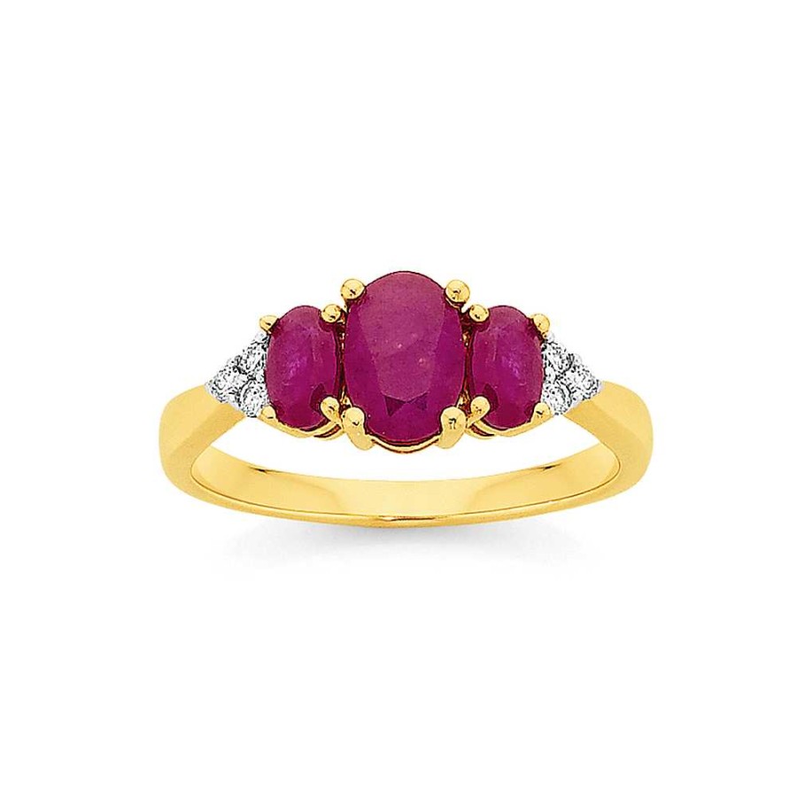 Rings Pascoes | 9Ct Ruby & Diamond Trilogy Ring