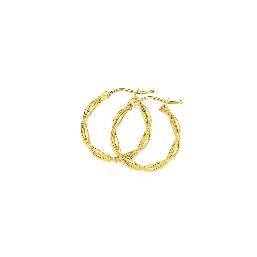 Earrings Pascoes | 9Ct Gold 2X15Mm Entwined Hoop Earrings