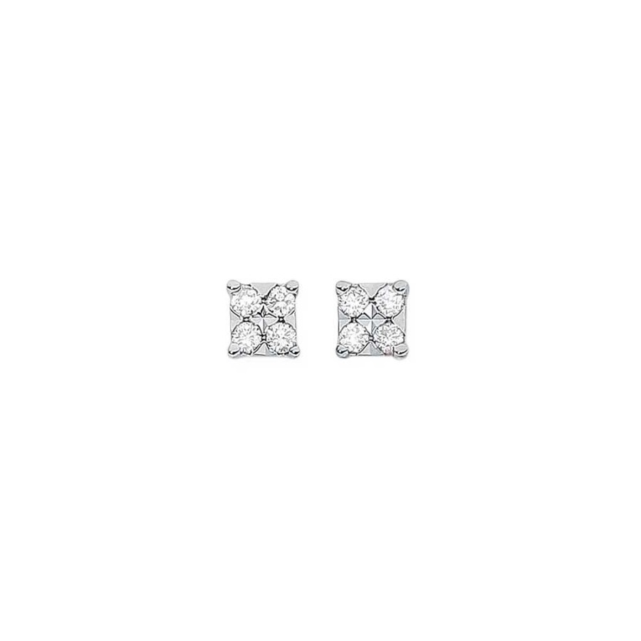 Earrings Pascoes | 9Ct Gold Diamond Square Stud Earrings